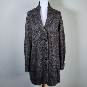 Dalia Long Cardigan Sweater Womens XL Brown Marl Shawl Collar Chunky Knit Fall